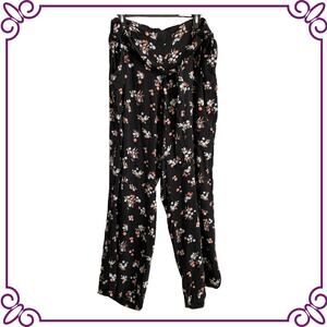 New Look Black Floral Elastic Waist Lounge Pants Pockets 3X